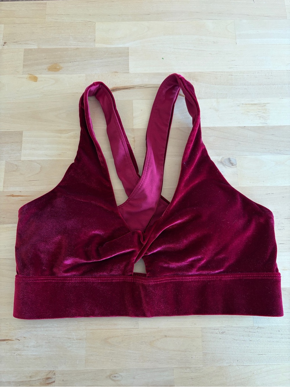 Fabletics red velvet sports bra